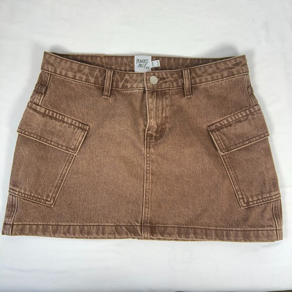 Princess Polly Chocolate Brown Denim Cargo Mini Skirt Women’s Sz 6 Utility Y2K